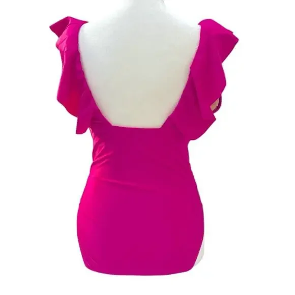 J. Crew swimsuit one-piece deep V-neck ruffles hot pink ruched sides new w tags - Picture 2 of 5